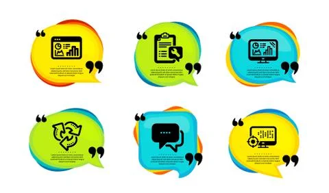 Spanner, Recycle and Analytics graph icons set. Seo statistics, Message and Seo Stock Illustration