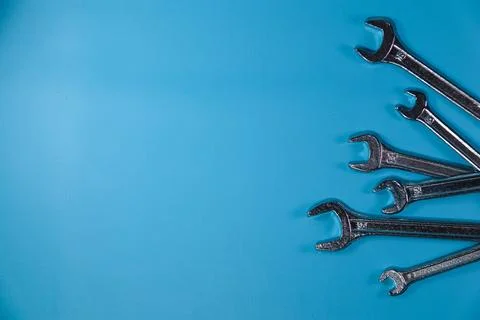 Spanner Set Isolated on blue background Stock Photos
