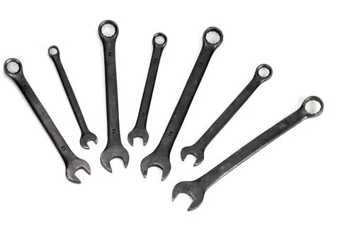 Spanner Set Isolated. dark coloured spanners on white background. 스톡 사진