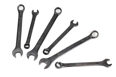 Spanner Set Isolated. dark coloured spanners on white background. 스톡 사진