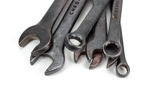 Spanner Set Isolated. dark coloured spanners on white background. Stock Photos