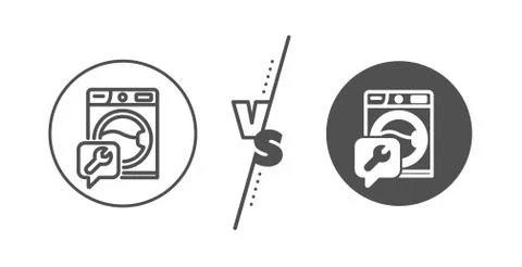 Spanner tool line icon. Washing machine repair service sign. Vector Stock Illustration