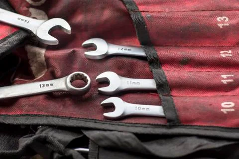 Spanner tools in garage Stock Photos