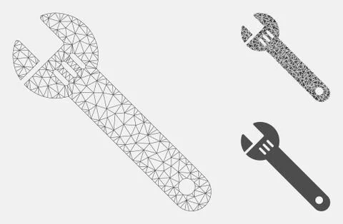 Spanner Vector Mesh Carcass Model and Triangle Mosaic Icon Illustrazione stock
