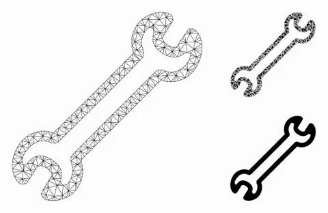 Spanner Vector Mesh Carcass Model and Triangle Mosaic Icon イラスト素材
