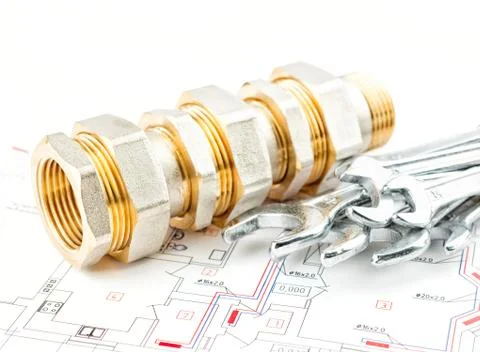 Spanners and fitting Stock Photos