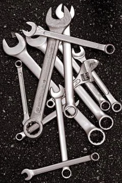 Spanners set on the ground Foto stock