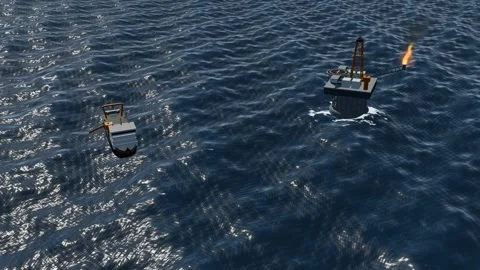 Spar platform and anchor handler aerial storm light ocean loop Stock Footage 343894743