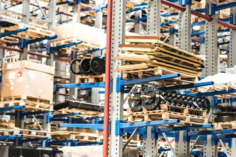 Spare components in plant assembly workshop Stock Photos