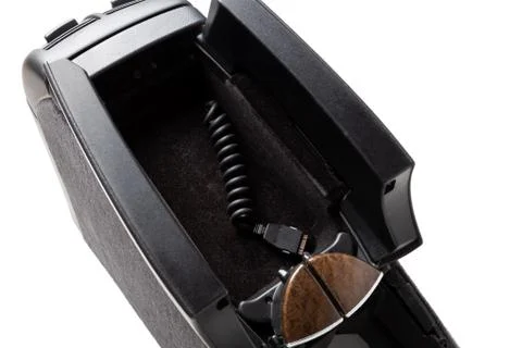 Spare part and interior element from a car armrest with black leather upholst Stock Photos