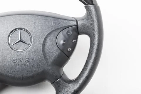 Spare part and interior element from a Mercedes-Benz car driver steering whee Stock Photos