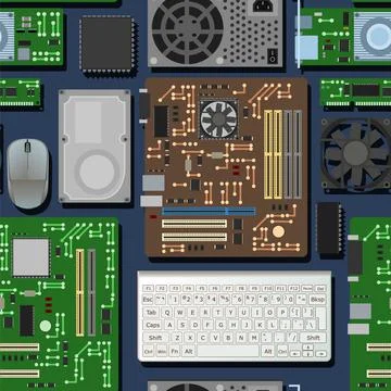 Spare part for personal computer. Keyboard and mouse. Seamless pattern. PC or イラスト素材