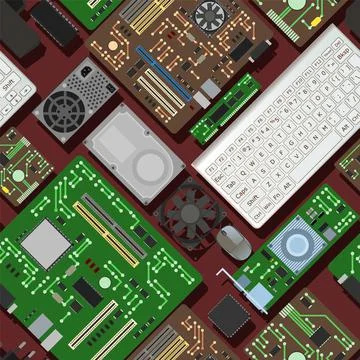 Spare part for personal computer. PC or laptop accessories. Board RAM memory Stock Illustration