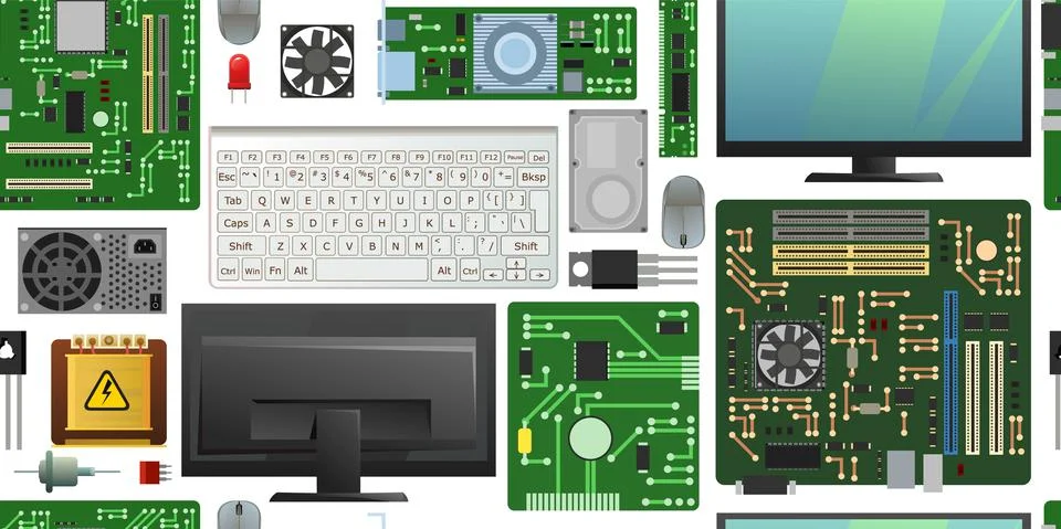 Spare part for personal computer. PC or laptop accessories. Board RAM memory. Stock Illustration