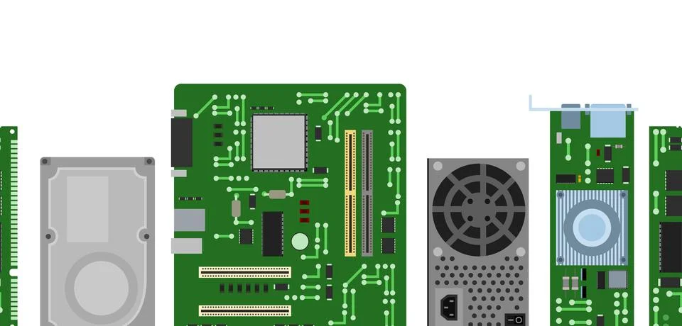 Spare part for personal computer. Power hard drive. Horizontally seamless bac Stock Illustration