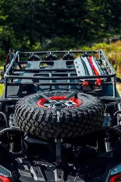 Spare tire on the back of a UTV Stock Photos
