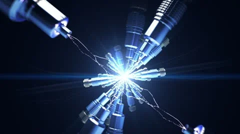 Spark between optical cables. Lighting and communication between optical fiber. Video stock 21589185