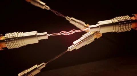 Spark between optical cables. Lighting and communication between optical fiber. Stock Footage 21845940