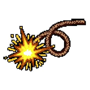 Spark dynamite fuse pixel art vector illustration Stock Illustration