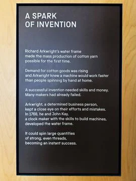 A spark of invention museum panel about Richard Arkwright and the water fra.. Stock Photos