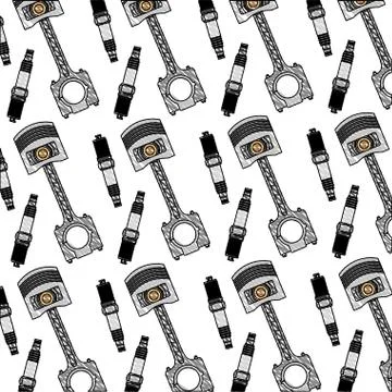 Spark plug engine and piston pattern Illustrazione stock