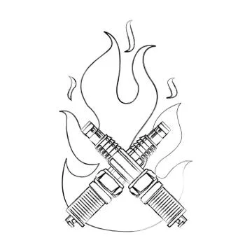 Spark plug engine pieces crossed in flame 스톡 일러스트