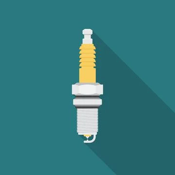 Spark plug icon with long shadow. Flat design style. Stock Illustration