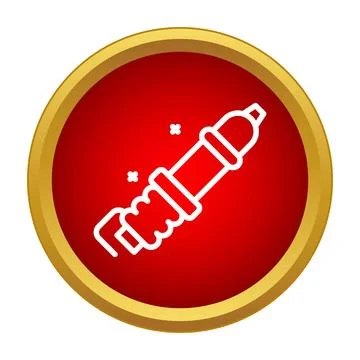 Spark plug line art icon in a red circle with a golden border Ilustração Stock