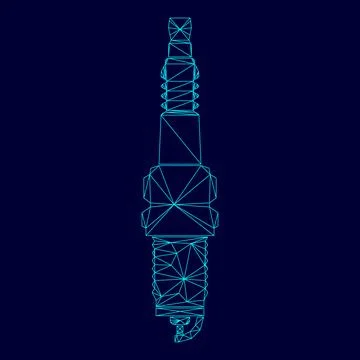 Spark plug low poly triangulation triangulated polygonal electric cyan blue.. Stock Illustration