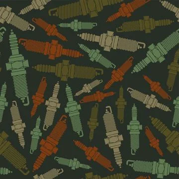 Spark plug Military pattern seamless. Car accessory Army background. Device.. Stockillustratie