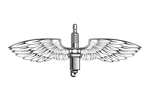 Spark plug with wings, car service logo, engine symbol, vector 스톡 일러스트