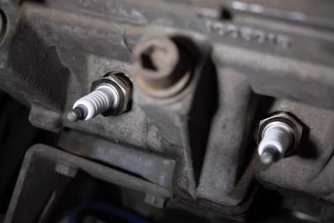 Spark plugs in the engine close up Foto stock