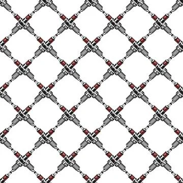 Spark plugs Pattern. Garage Seamless symbols. Stock Vector mechanic wallpaper Illustrazione stock