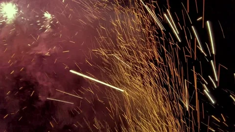Spark-spraying fireworks volcano, New Year's Eve fireworks Stock Footage 325620476