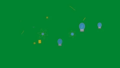 Spark starting bulbs+atoms energizing while squares rising and streaks falling Video stock 329531864