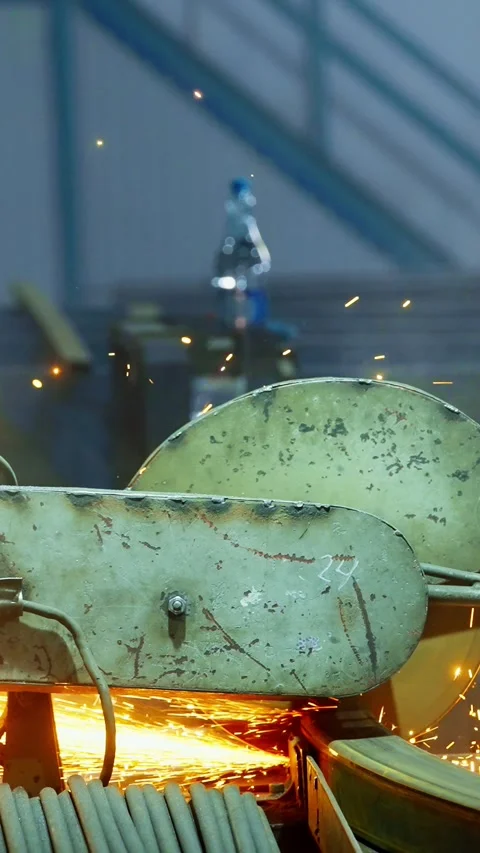 Sparking metalwork process in industrial setting with tools in action Stock Footage 300347837