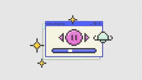 Sparkle cosmic music player pixel art pop-up windows UI overlay animation Stock Footage 333309049