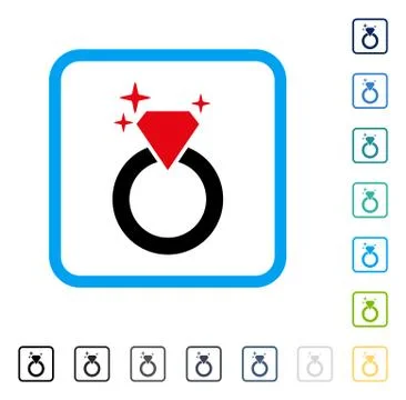 Sparkle Diamond Ring Framed Vector Icon Stock Illustration