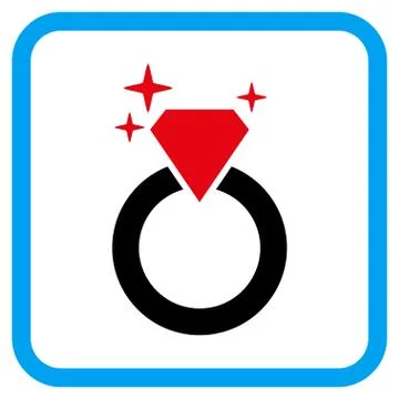 Sparkle Diamond Ring Vector Icon in a Frame Illustrazione stock