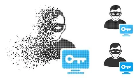 Sparkle Dot Halftone Computer Hacker Icon with Face Stock Illustration