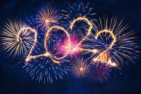 Sparkle firework on black background, happy new year 2022 concept. Stock Illustration