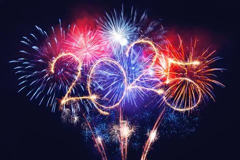 Sparkle firework on black background, happy new year 2025 concept. Stock Illustration