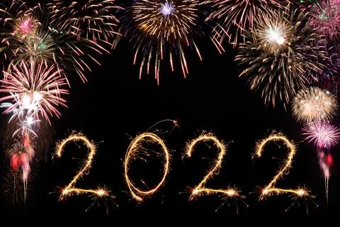 Sparkle firework on black background, happy new year 2022 concept Stock Photos