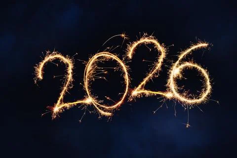 Sparkle firework on black background, happy new year 2026 concept. Stock Photos