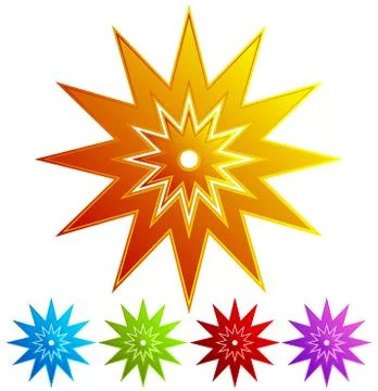 Sparkle, flash shape in 5 colors - Colorful, retro design elements Illustrazione stock