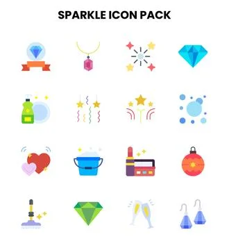 Sparkle Flat Collection Icons Pack Stock Illustration