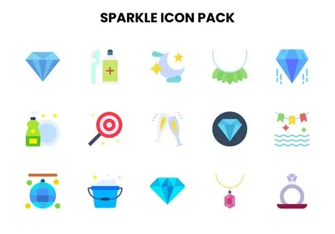Sparkle Flat Collection Icons Pack Illustrazione stock