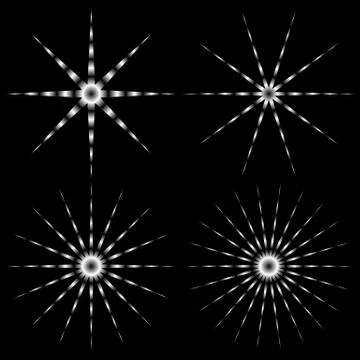 Sparkle, glitter elements isolated on white. Radial-radiating lines. Stock Illustration