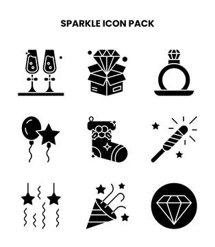 Sparkle Glyph Set Icons Pack Stock Illustration