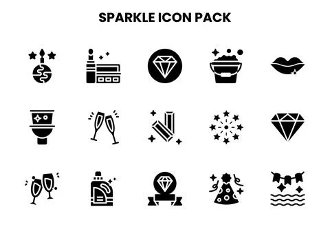 Sparkle Glyph Vector Icons Pack Stock Illustration